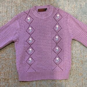 Purple Knit Sweater with Floral Details